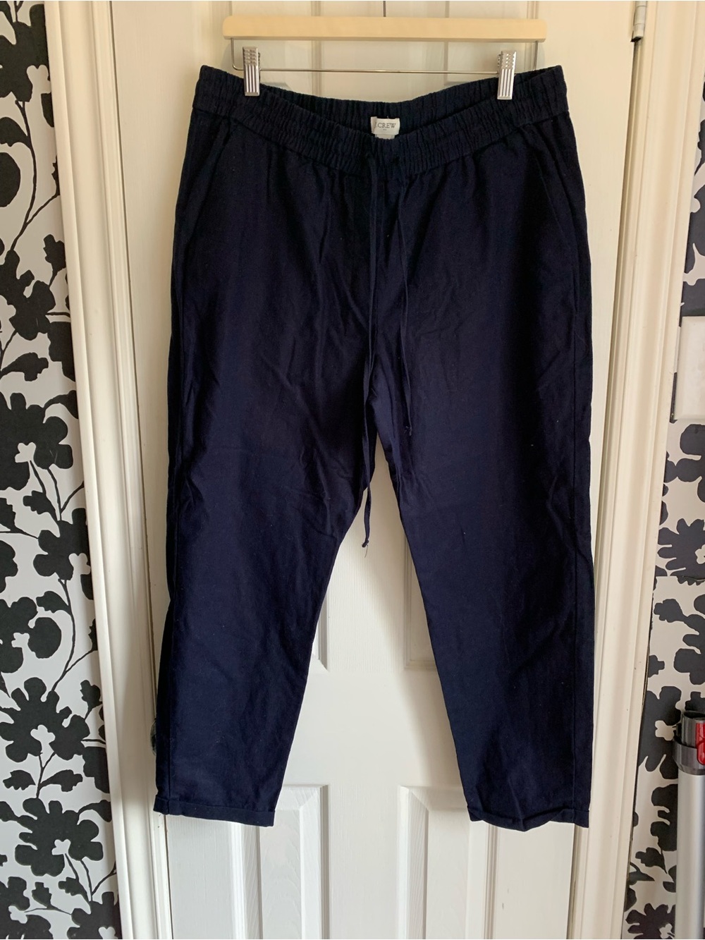 J. Crew Navy linen Blend Drawstring pants comfy chic spring coastal old money